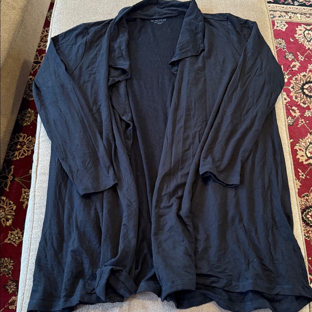 Flax In Motion Open Front Duster Cardigan Size Medium Black (TD)